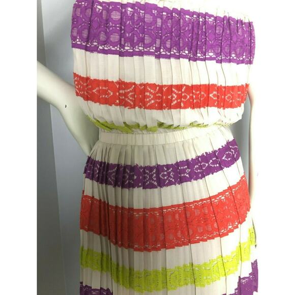 BCBGMAXAZRIA Womens Mateo Oatmeal Lace Panel Blouson Strapless Dress S - Picture 7 of 9